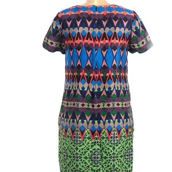 𝅺J. Crew Gemstone100% Silk Geometric Print Short Sleeve Mini Dress Size 00 - Picture 3 of 10